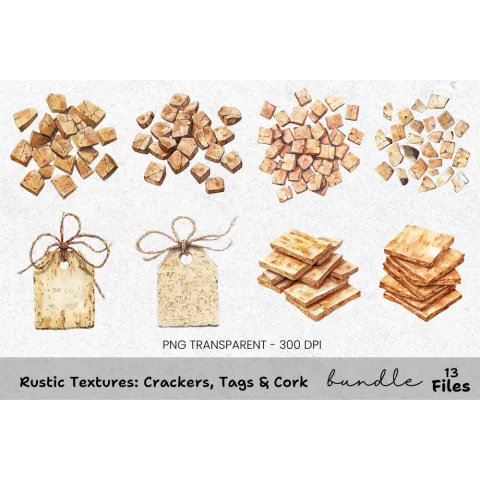 Rustic Textures Crackers Tags Cork Clipart Bundle
