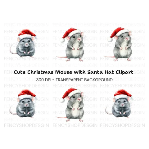 Christmas Mice with Santa Hats Clipart Bundle