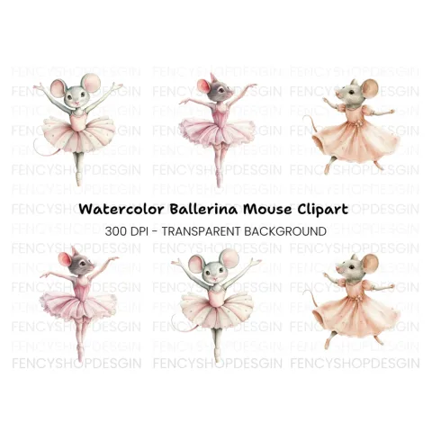 Cute Ballerina Mouse Clipart Bundle