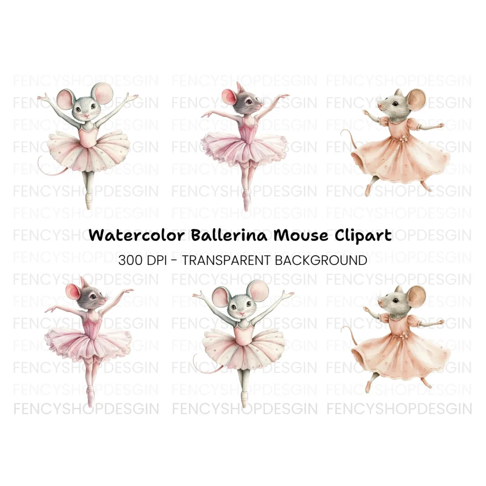 Cute Ballerina Mouse Clipart Bundle