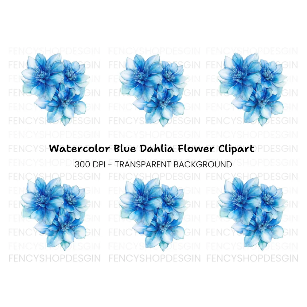 Exquisite Blue Floral Cluster Clipart Bundle
