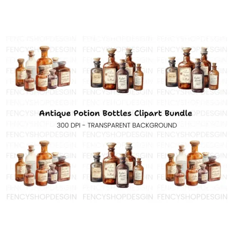 Vintage Apothecary Bottles Clipart Bundle