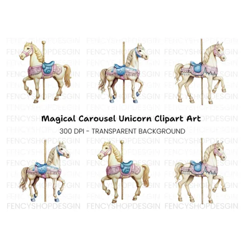 Elegant Carousel Horses Clipart Bundle