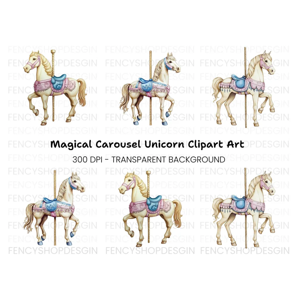 Elegant Carousel Horses Clipart Bundle