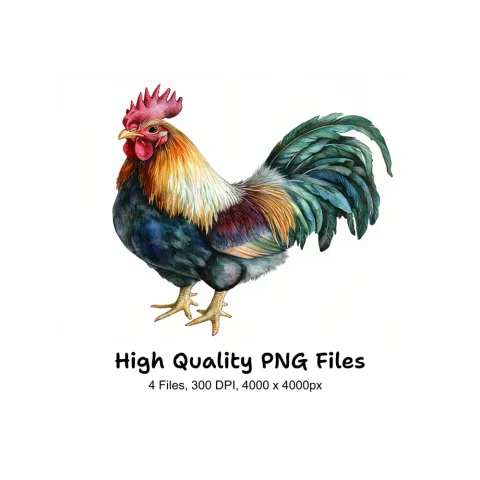 Colorful Rooster Illustrations Clipart Bundle