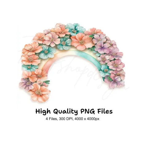 Boho Floral Rainbow Clipart Bundle