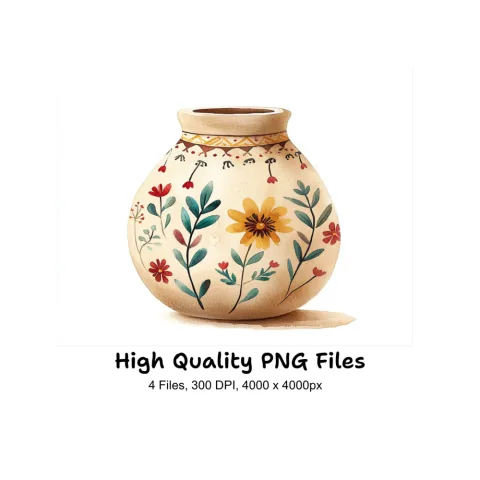 Boho Floral Vase Clipart Bundle
