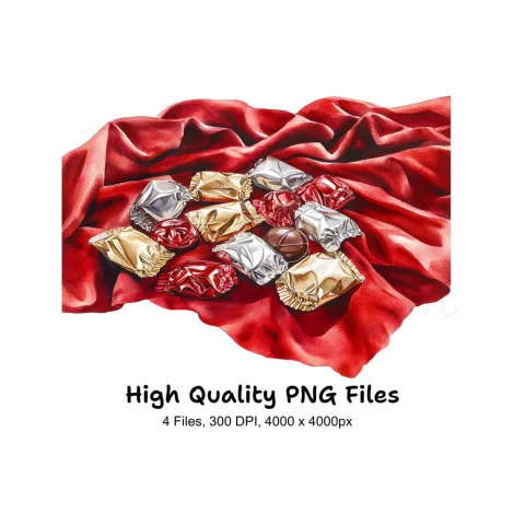 Assorted Chocolates on Red Fabric Clipart Bundle