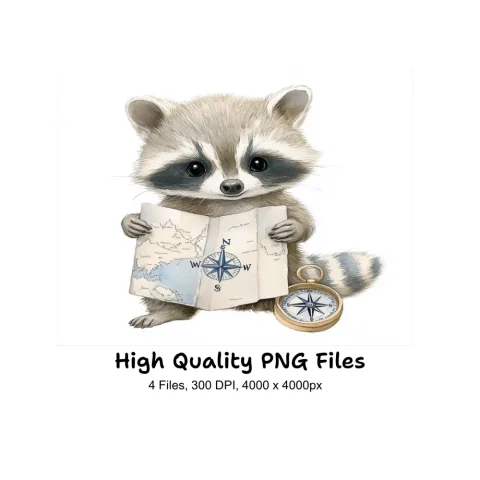 Cute Raccoon Explorer Clipart Bundle