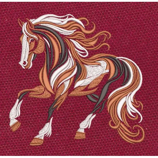 Stylized Horse Red Embroidery Design