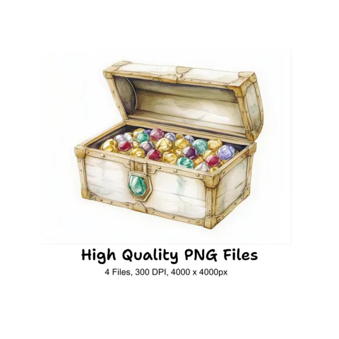 Vintage Treasure Chests with Jewels Clipart Bundle