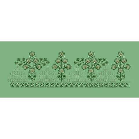 Sage Green Floral Bouquet Hem Border Green & Peach Embroidery Design