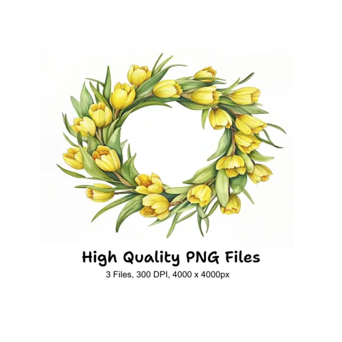 Yellow Tulip and Daffodil Wreaths Clipart Bundle
