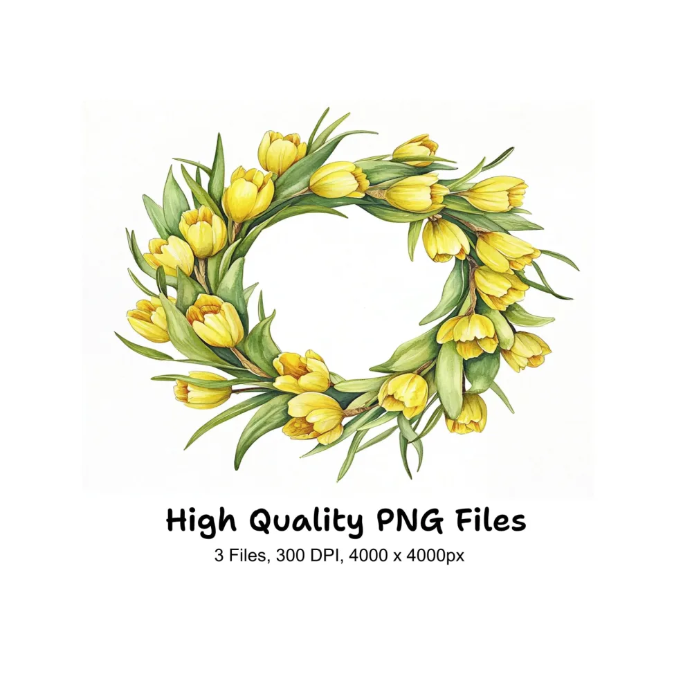 Yellow Tulip and Daffodil Wreaths Clipart Bundle
