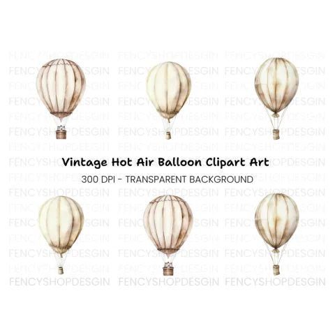 Vintage Hot Air Balloon Clipart Bundle