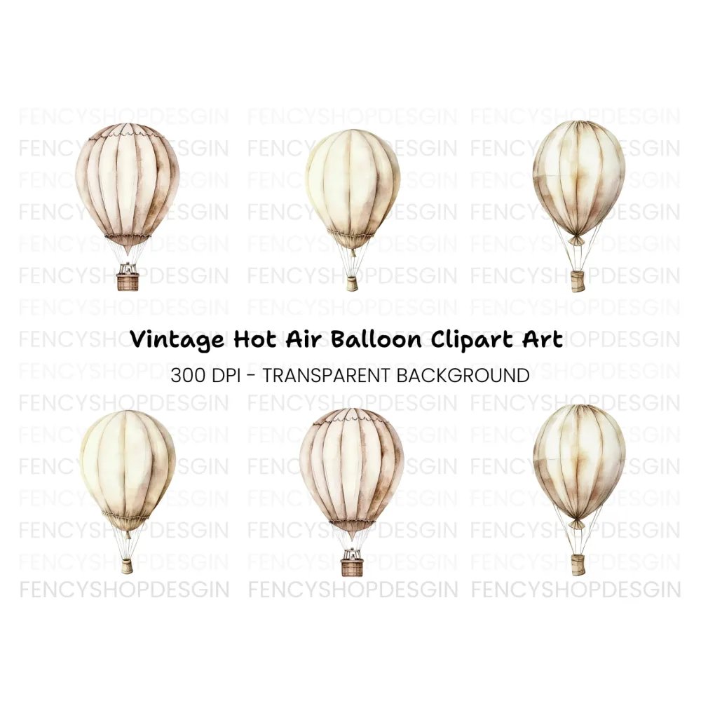 Vintage Hot Air Balloon Clipart Bundle