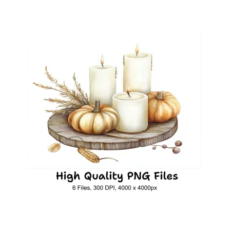 Autumn Pumpkin Candle Clipart Bundle