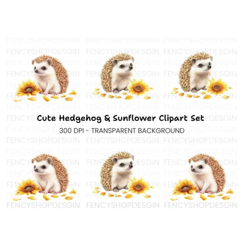 Playful Hedgehogs with Sunflowers Clipart Bundle