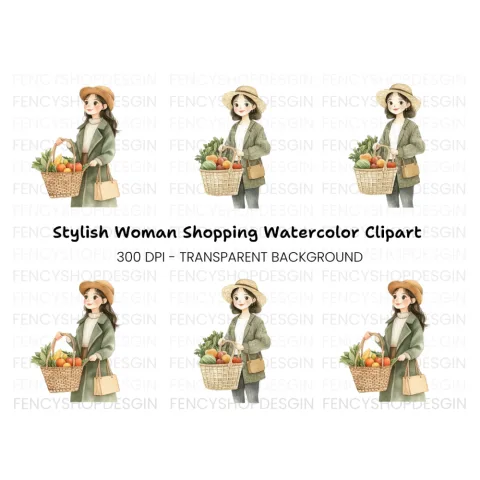 Girls with Baskets of Fresh Produce Clipart Bundle