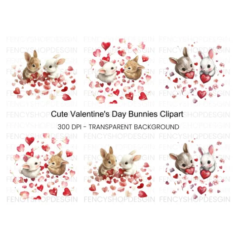 Cute Bunny Love Clipart Bundle