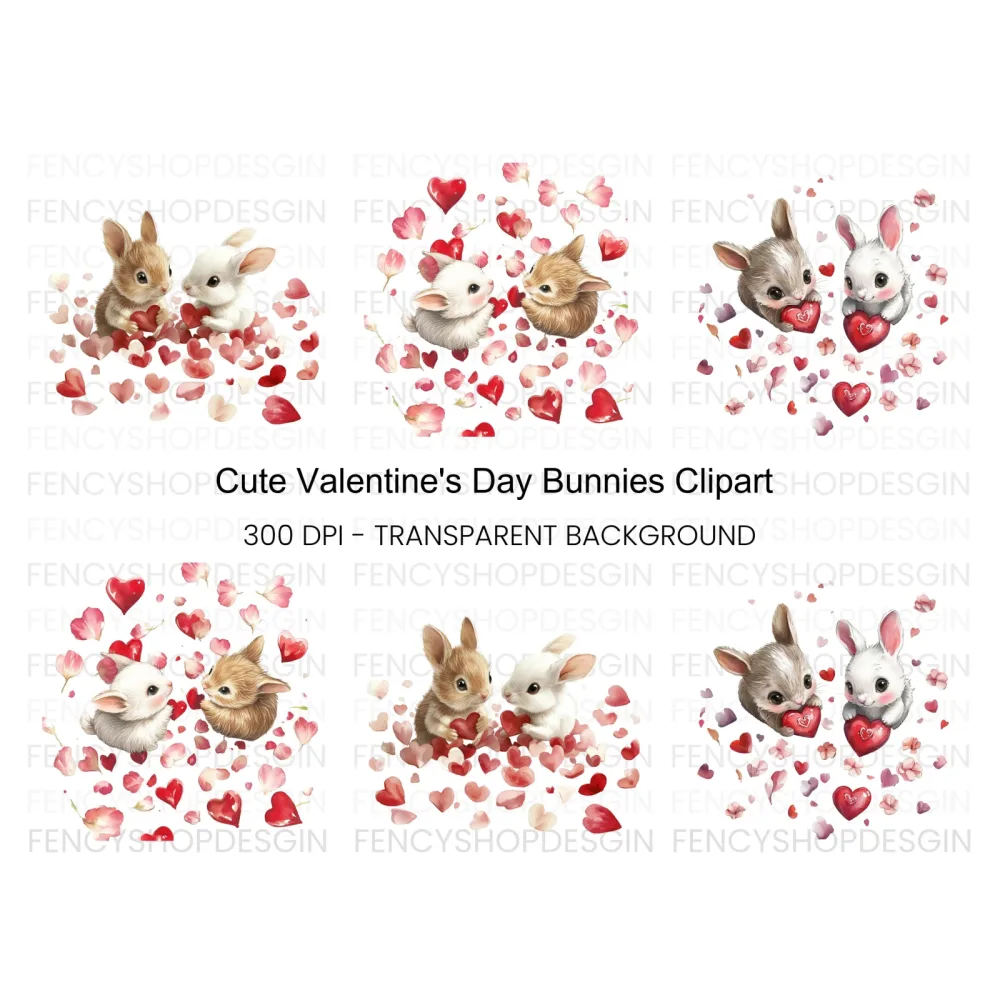 Cute Bunny Love Clipart Bundle