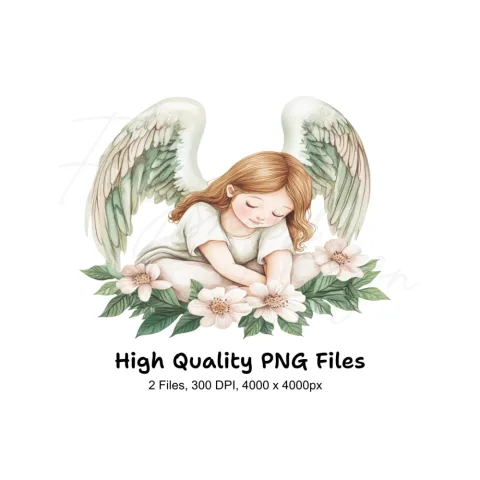Sleeping Angel with Flowers Clipart Bundle