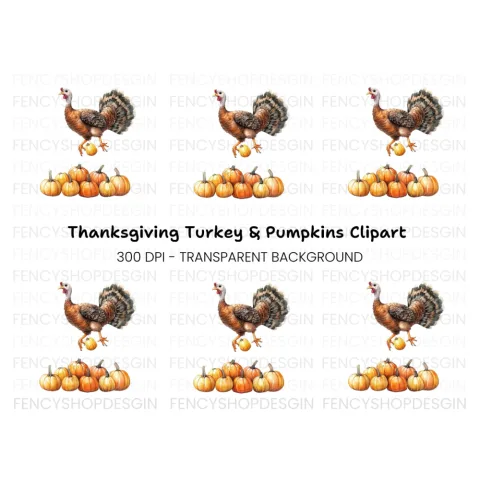 Thanksgiving Turkey and Pumpkins Clipart Bundle