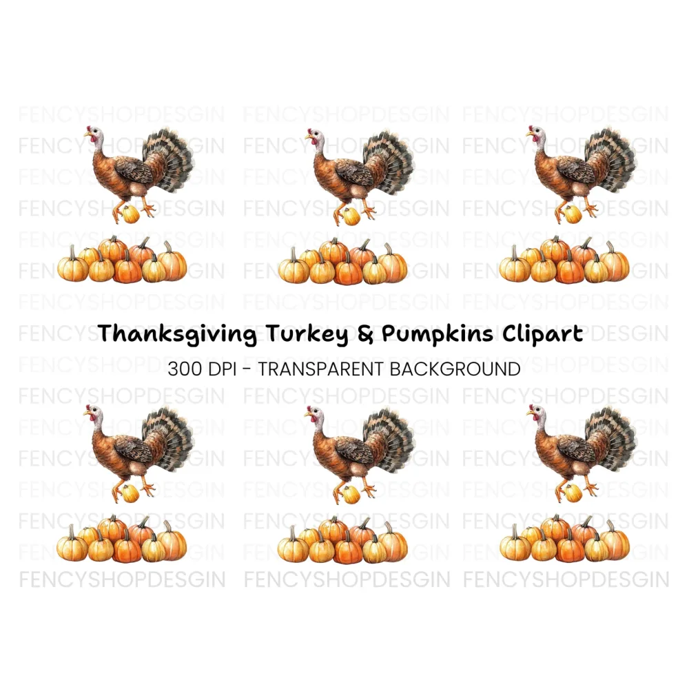 Thanksgiving Turkey and Pumpkins Clipart Bundle