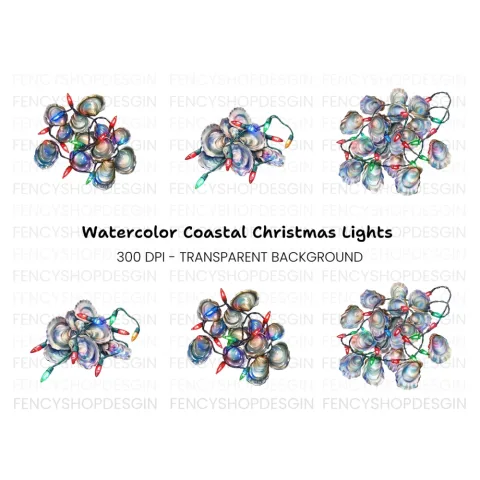 Oyster Shells Christmas Lights Clipart Bundle