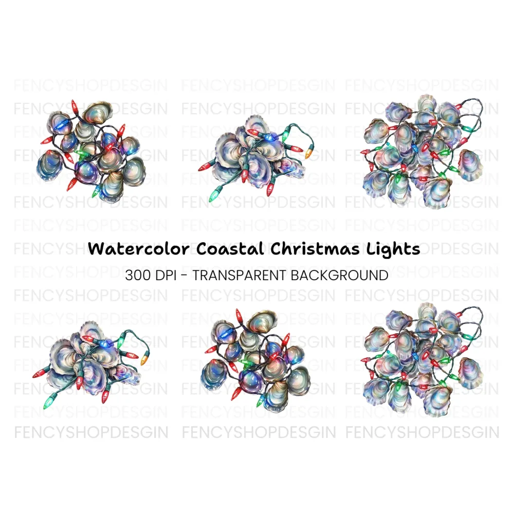 Oyster Shells Christmas Lights Clipart Bundle