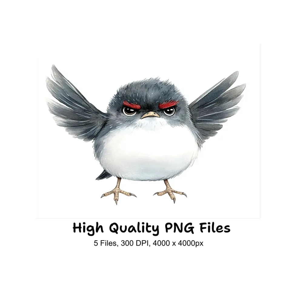 Cute Angry Grey Birds Clipart Bundle