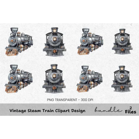 Vintage Steam Train Clipart Bundle
