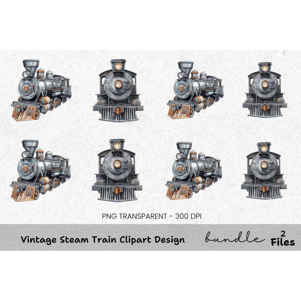 Vintage Steam Train Clipart Bundle
