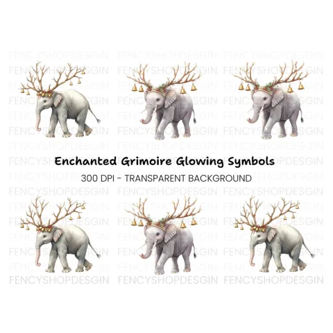 Christmas Elephant with Antlers Clipart Bundle