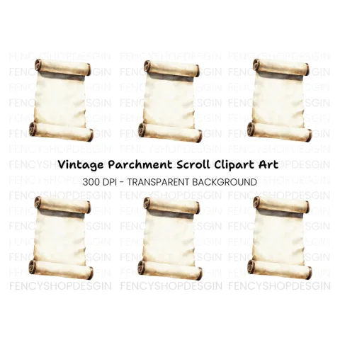 Aged Parchment Scroll Illustration Clipart Bundle
