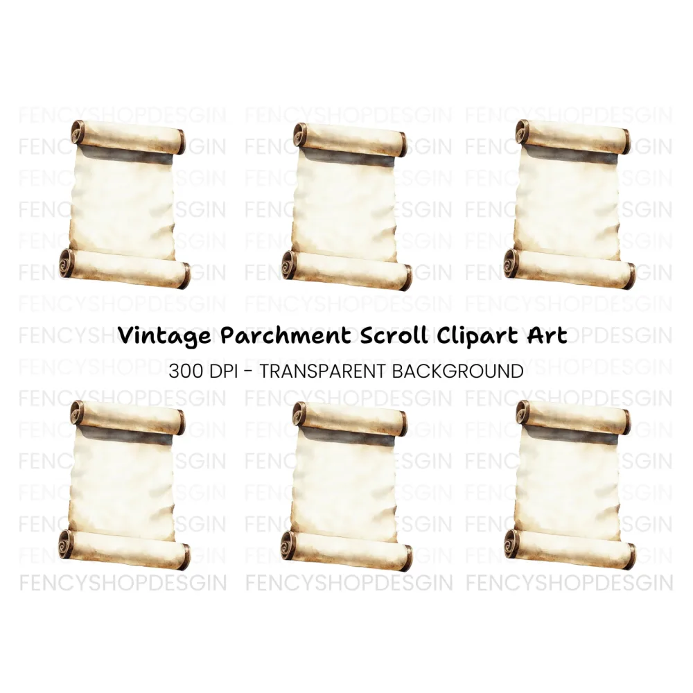 Aged Parchment Scroll Illustration Clipart Bundle