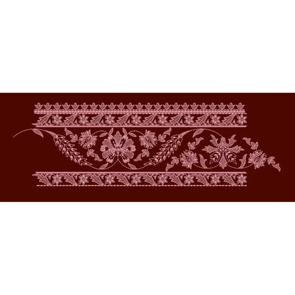 Intricate Floral Vine Ornamental Border Embroidery Design