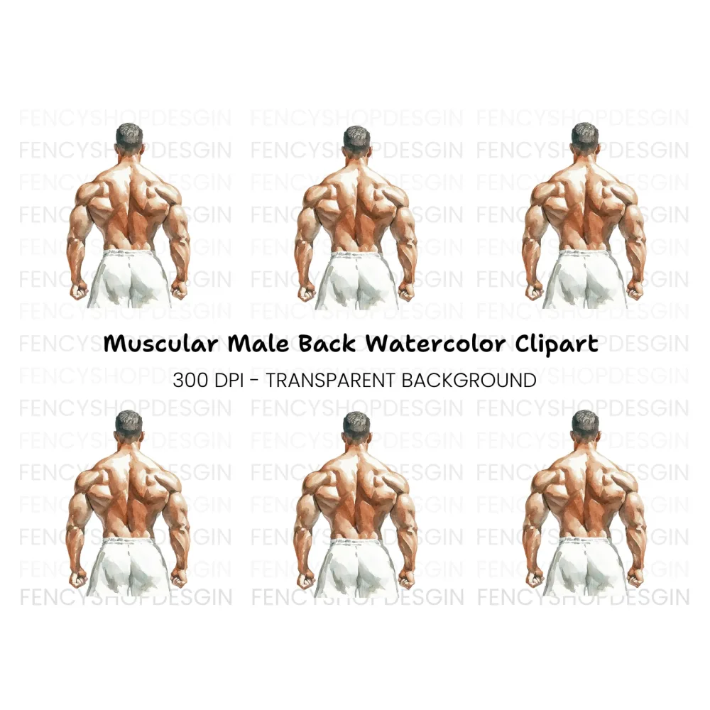 Muscular Man Back View Clipart Bundle