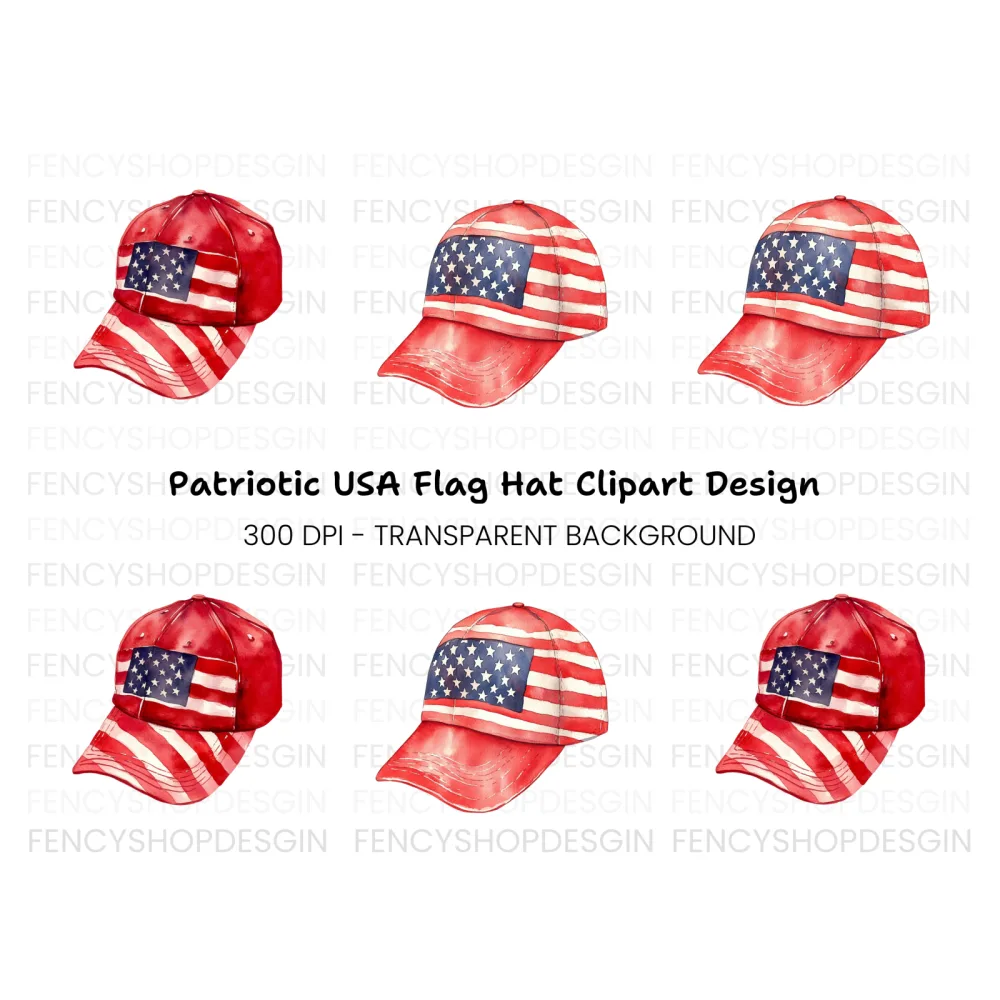 American Flag Baseball Hat Clipart Bundle