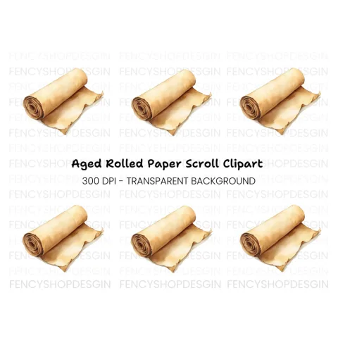 Unfurled Old Parchment Scroll Clipart Bundle