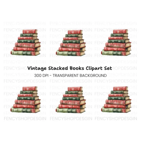 Christmas Books Stack Clipart Bundle