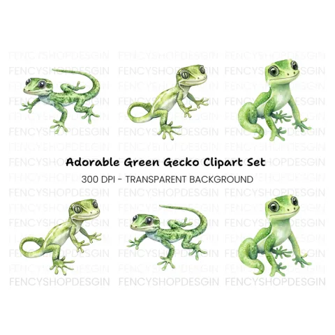 Cute Green Gecko Clipart Bundle