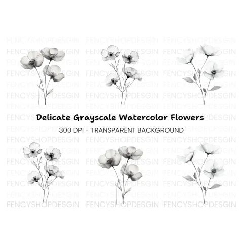 Elegant Black and White Floral Clipart Bundle
