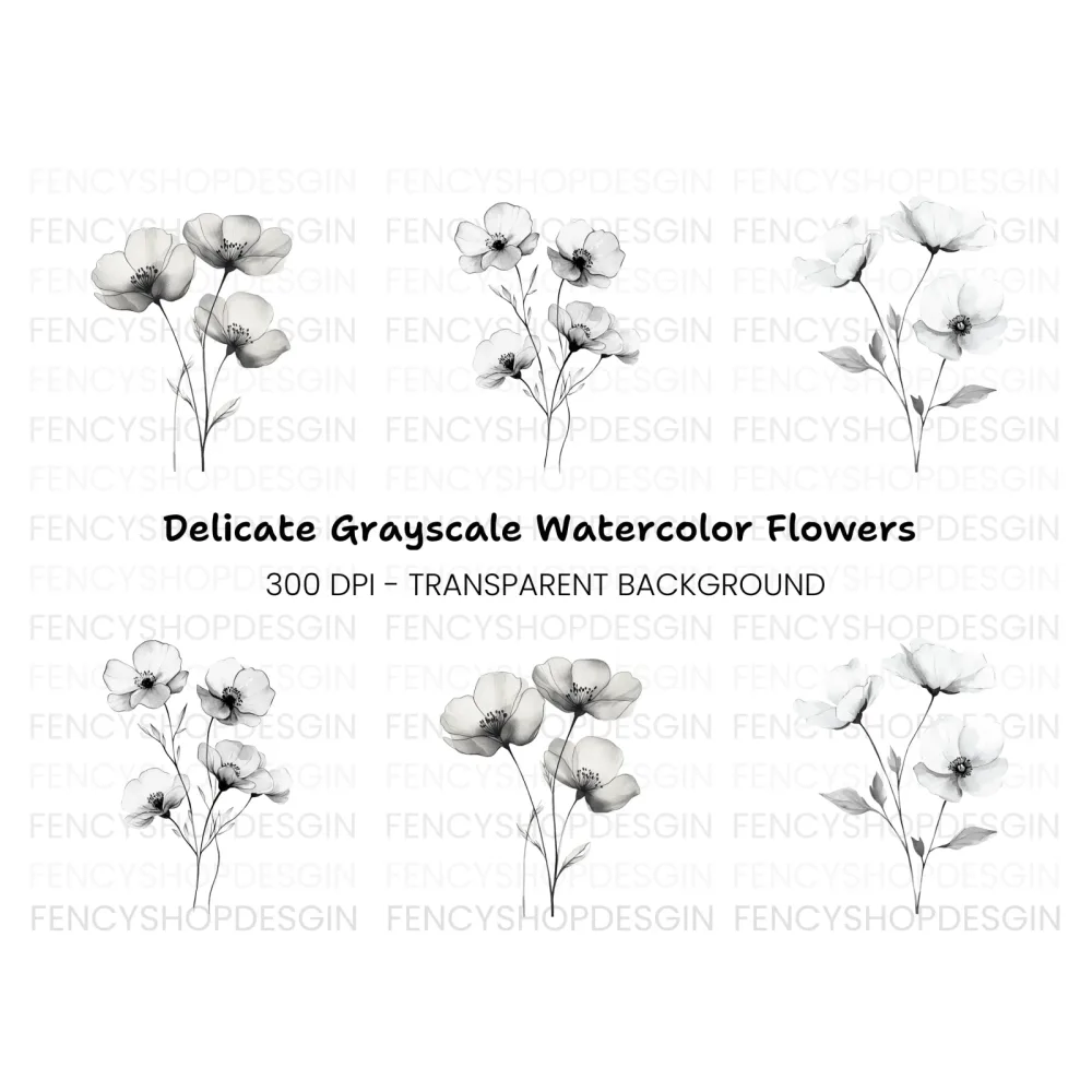 Elegant Black and White Floral Clipart Bundle