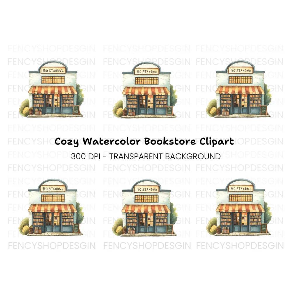Vintage Bookstore Illustration Clipart Bundle