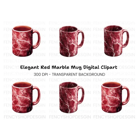 Red Marble Pattern Coffee Clipart Bundle