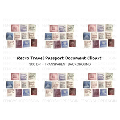Old World Travel Stamp Clipart Bundle