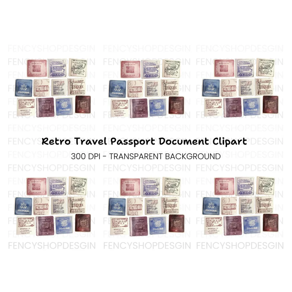Old World Travel Stamp Clipart Bundle
