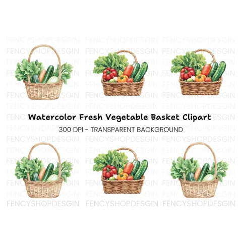 Fresh Vegetable Baskets Clipart Bundle