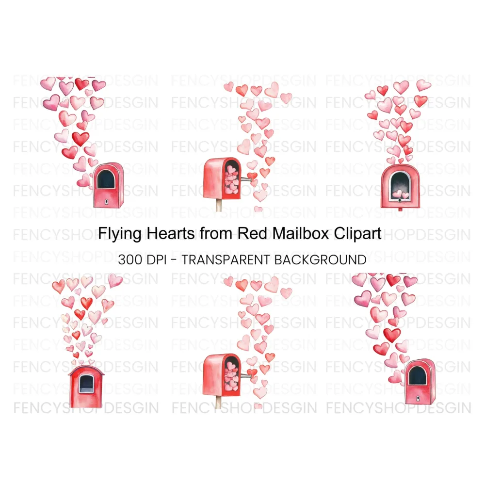 Valentine's Day Mailbox with Hearts Clipart Bundle
